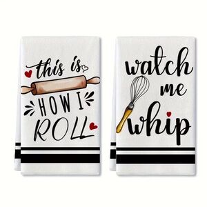 Charming Kitchen Towel Set - White with Black and Red Accents